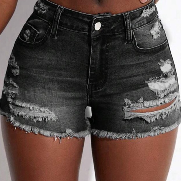 Sexy Dark Grey Wash Ripped Denim Jean Shorts Size Small NWT - Picture 1 of 4